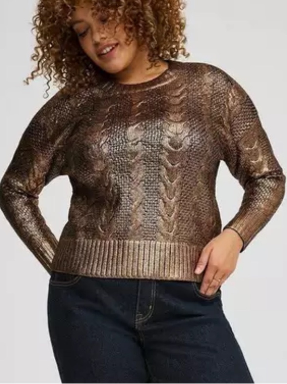 NEW Torrid 1X Cropped Foil Deep Black Metallic Bronze Knit Sweater